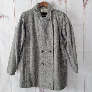 Vintage Stephanie Mathews Gray Wool Jacket Women’s L Button Double Breasted USA